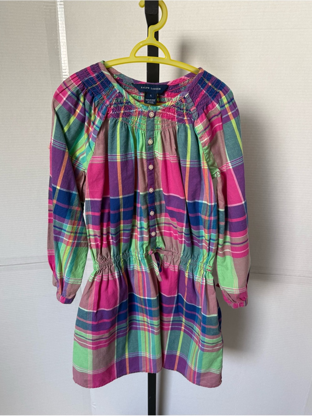 Girl’s Ralph Lauren Multicolor Plaid Button-Front Cotton Dress Size 6